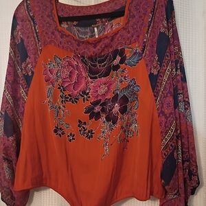 Free People Floral Blouse - Orange and Purple